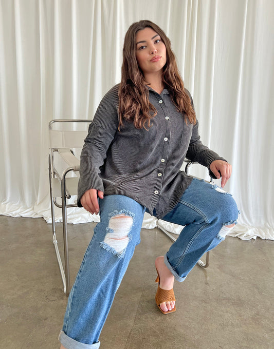 Plus Size Comfy Knit Button Up Shirt