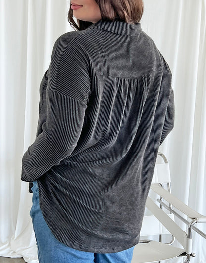 Plus Size Comfy Knit Button Up Shirt