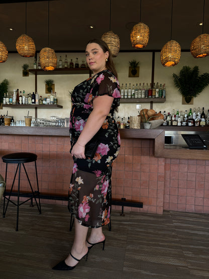 Plus Size Floral Print Mesh Dress