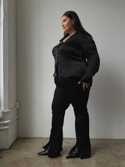 Plus Size Button Front Sheen Blouse