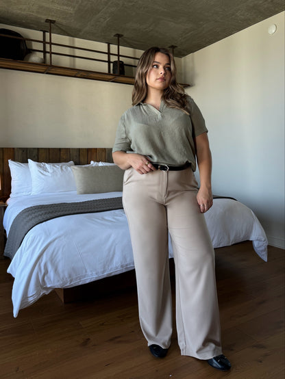 Plus Size Collared Neck Short Sleeve Top