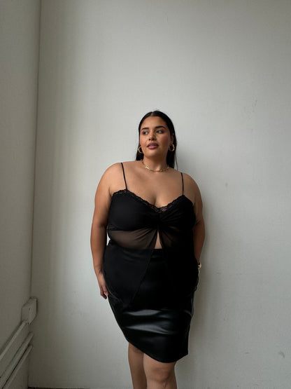 Plus Size Lace Open Front Twist Top