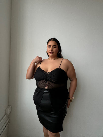 Plus Size Lace Open Front Twist Top